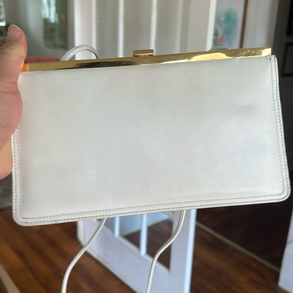 Sleek White Clutch with Gold Trim